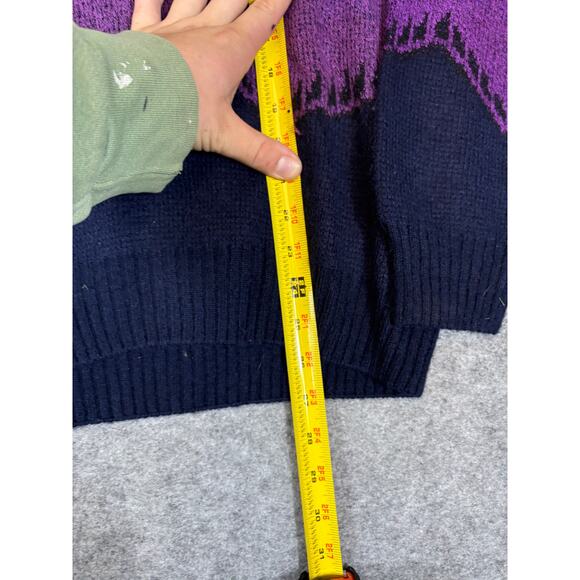 VINTAGE Bachrach Sweater Mens Medium Blue Geometric Knit Pullover 80s Grandpa - Picture 3 of 5